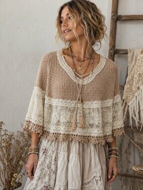 Snidel Crochet Lace Poncho Size S/M Pullover Knit Shrug Sweater